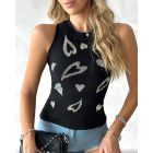 Rhinestone Heart Pattern Tank Top