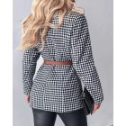 Houndstooth Pattern Double Breasted Blazer With Belt