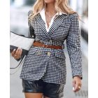 Houndstooth Pattern Double Breasted Blazer With Belt