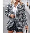 Houndstooth Pattern Double Breasted Blazer With Belt