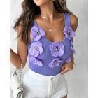 Floral Pattern Beaded Knit Tank Top