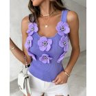 Floral Pattern Beaded Knit Tank Top