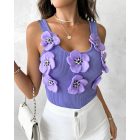 Floral Pattern Beaded Knit Tank Top