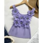 Floral Pattern Beaded Knit Tank Top