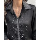 Rhinestone Turn-down Collar Long Sleeve Blouse Elegant Shirt