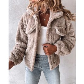Turn-down Collar Buttoned Teddy Jacket