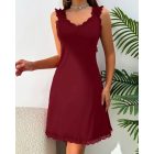 V Neck Contrast Lace Eyelet Embroidery Babydolls Sexy Backless Slit Sleep Dress