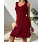 V Neck Contrast Lace Eyelet Embroidery Babydolls Sexy Backless Slit Sleep Dress