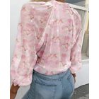 Glitter Lurex Floral Print Long Sleeve Blouse Front Button Casual Top