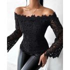 Off Shoulder Long Sleeve Lace Top