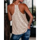 Halter Backless Contrast Binding Sequins Top