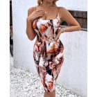 Marble Print Chain Strap Bodycon Dress