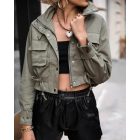 Pocket Button Design Long Sleeve Cargo Biker Jacket