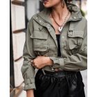Pocket Button Design Long Sleeve Cargo Biker Jacket
