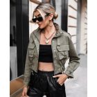 Pocket Button Design Long Sleeve Cargo Biker Jacket