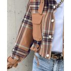Plaid Print Pocket Design Biker Jacket