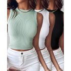 3 Piece Crewneck Racerback Ribbed Tank Tops Summer Basic Sleeveless Slim Fit Rib-knit Crop Tops
