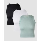 3 Piece Crewneck Racerback Ribbed Tank Tops Summer Basic Sleeveless Slim Fit Rib-knit Crop Tops