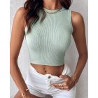 3 Piece Crewneck Racerback Ribbed Tank Tops Summer Basic Sleeveless Slim Fit Rib-knit Crop Tops