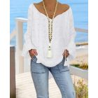 Polka Dot Print Tassel Design Lantern Sleeve Dip Hem Blouse Casual Top